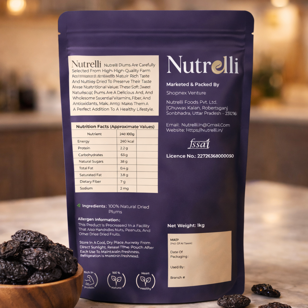 Nutrelli Premium Dried Plums (Prunes) – 1KG