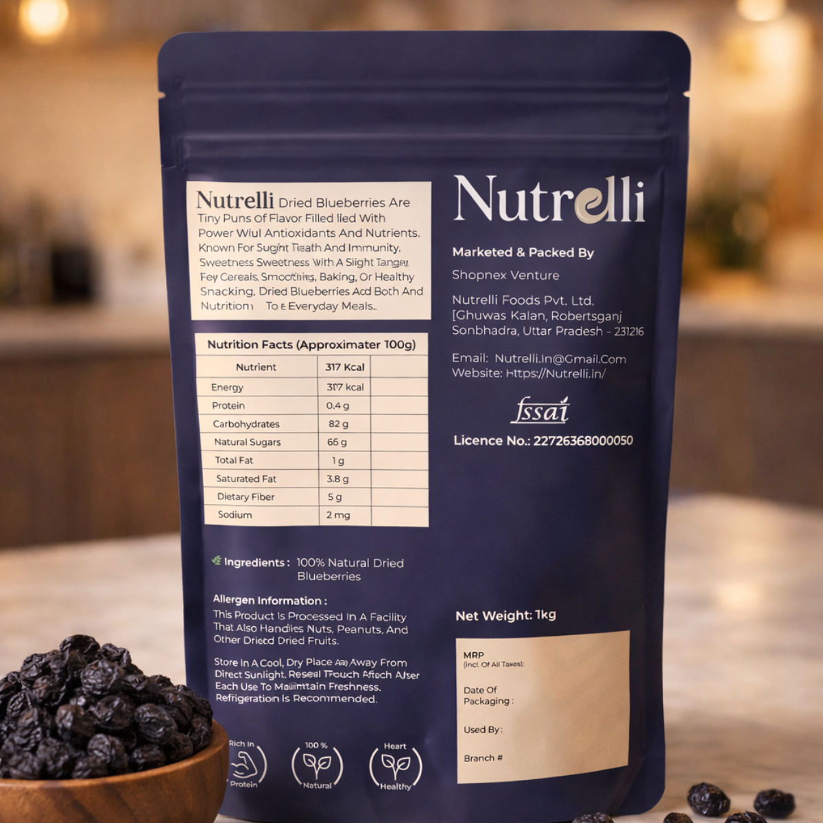 Nutrelli Dried Seedless Blueberries (1KG)