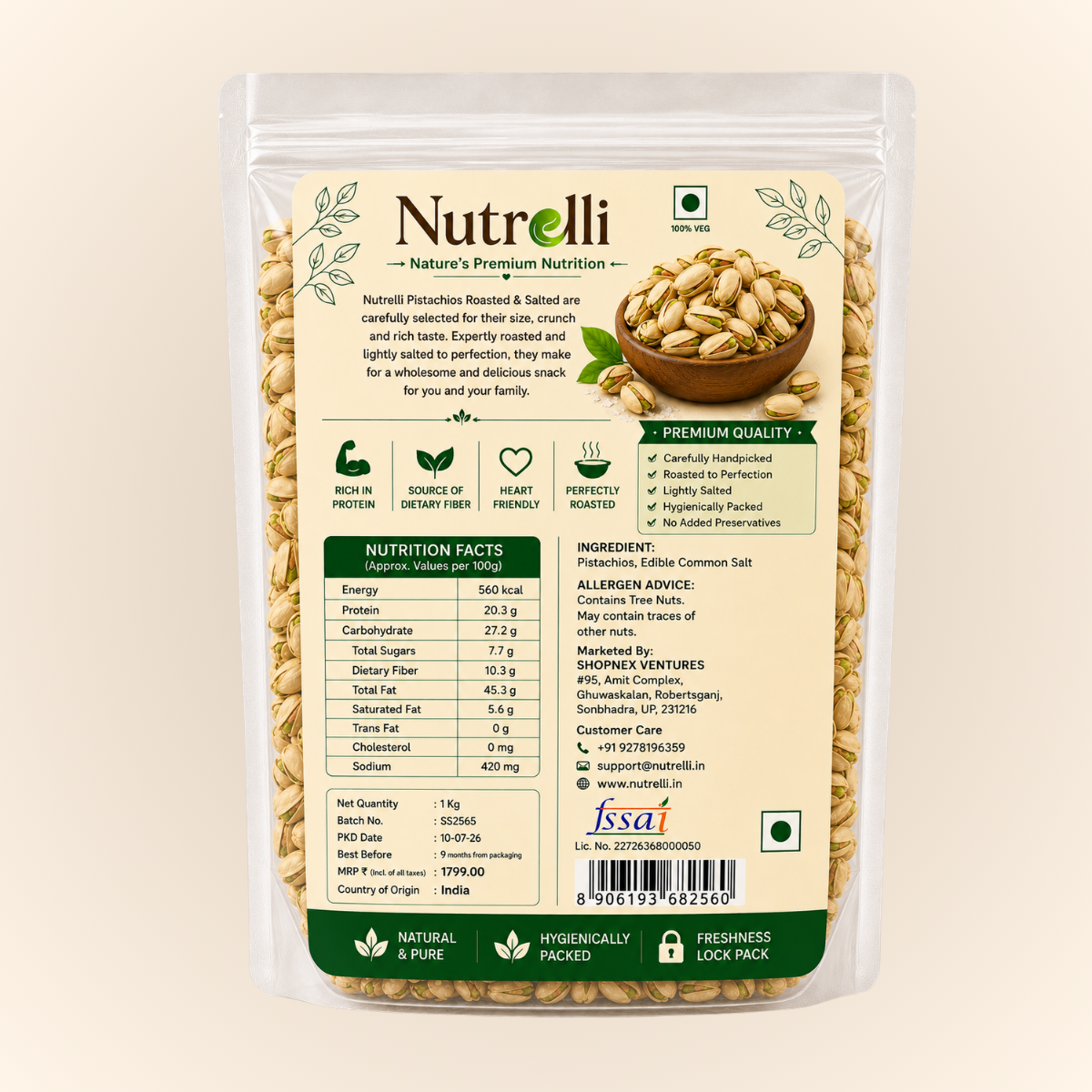Roasted & Salted Pistachios 1 Kg Pack