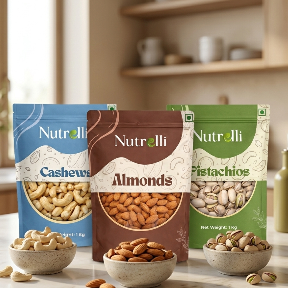 Nutrelli Premium Almonds, Cashews & Pistachios Combo (3 x 1KG)